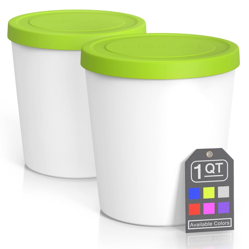 BALCI - Premium Ice Cream Containers (2 Pack - 1 Quart Each) Perfect Freezer Storage Tubs with Lids for Ice Cream, Sorbet and Gelato! - Green - Image 1
